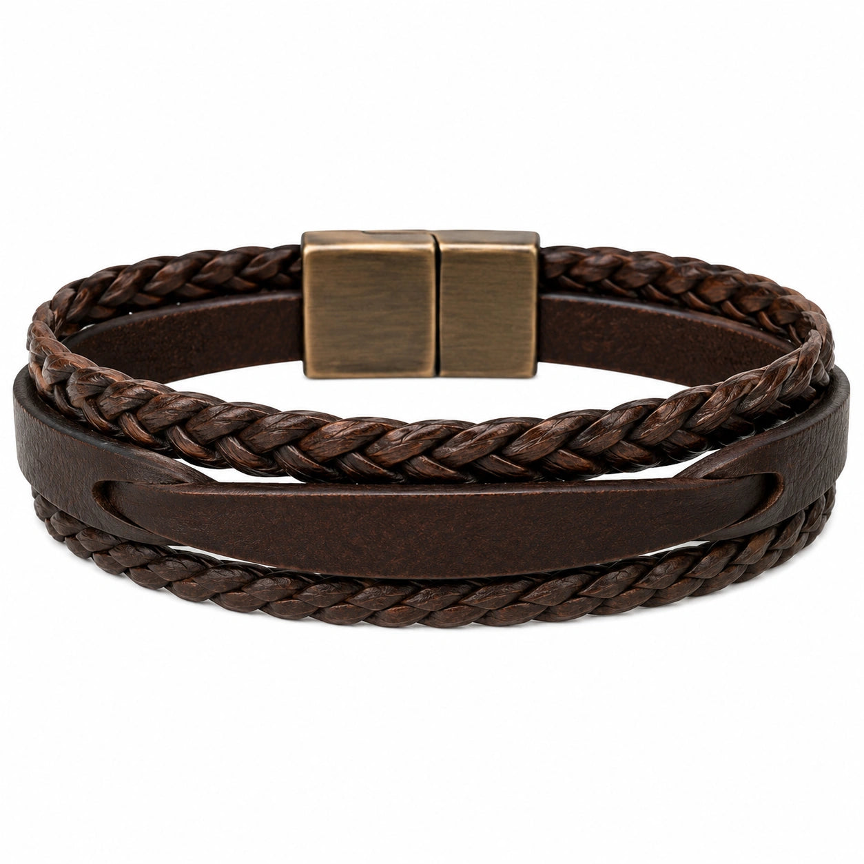 Bracciale Intrecciato Doppio Strato Marrone con Chiusura Magnetica