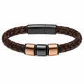 Bracciale in Pelle Intrecciata Marrone con Inserti Metallici Nero e Rame