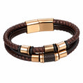 Bracciale in Pelle Intrecciata Marrone con Elementi Dorati