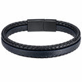 Bracciale Uomo in Pelle Intrecciata Blu e Nero