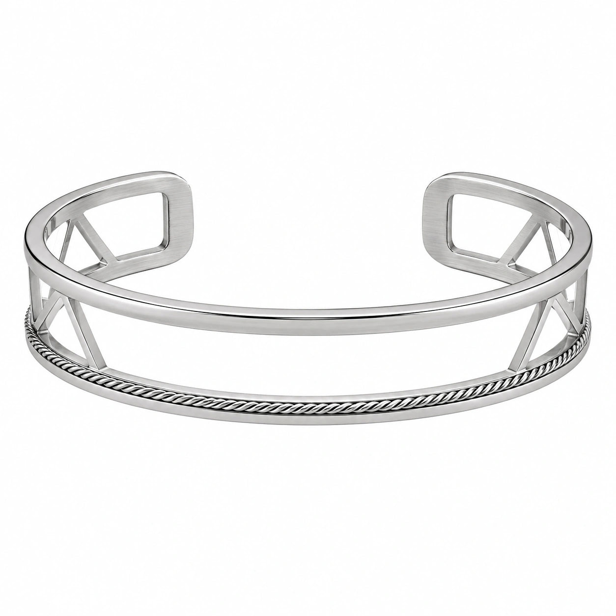 Bracciale rigido aperto in acciaio inox color argento