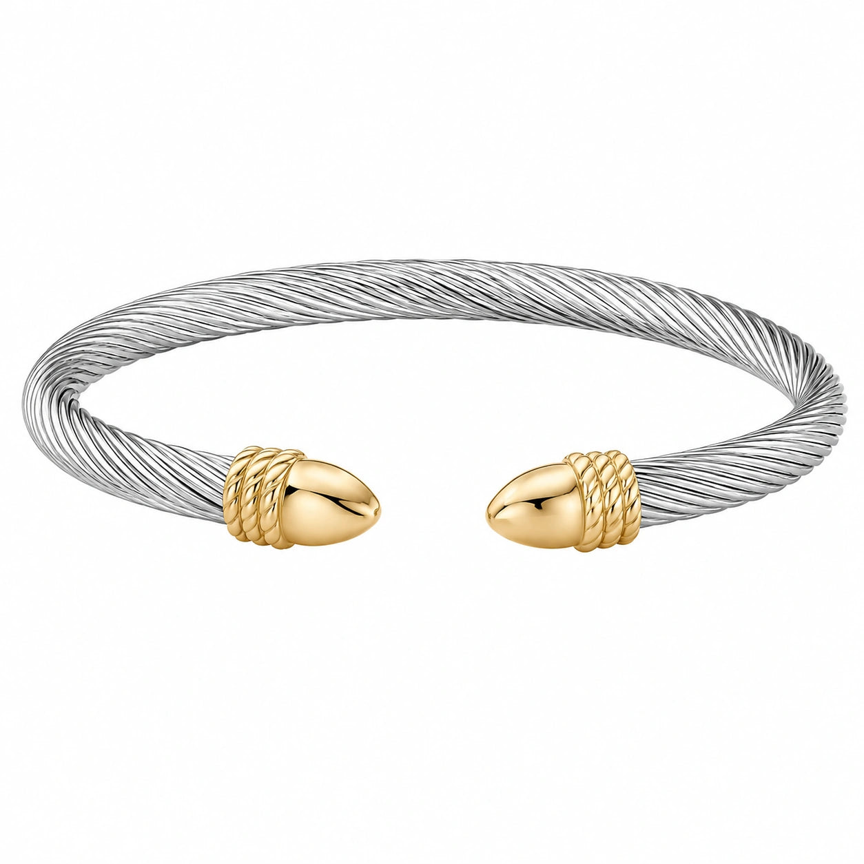 Bracciale rigido argento e oro con estremità dorate