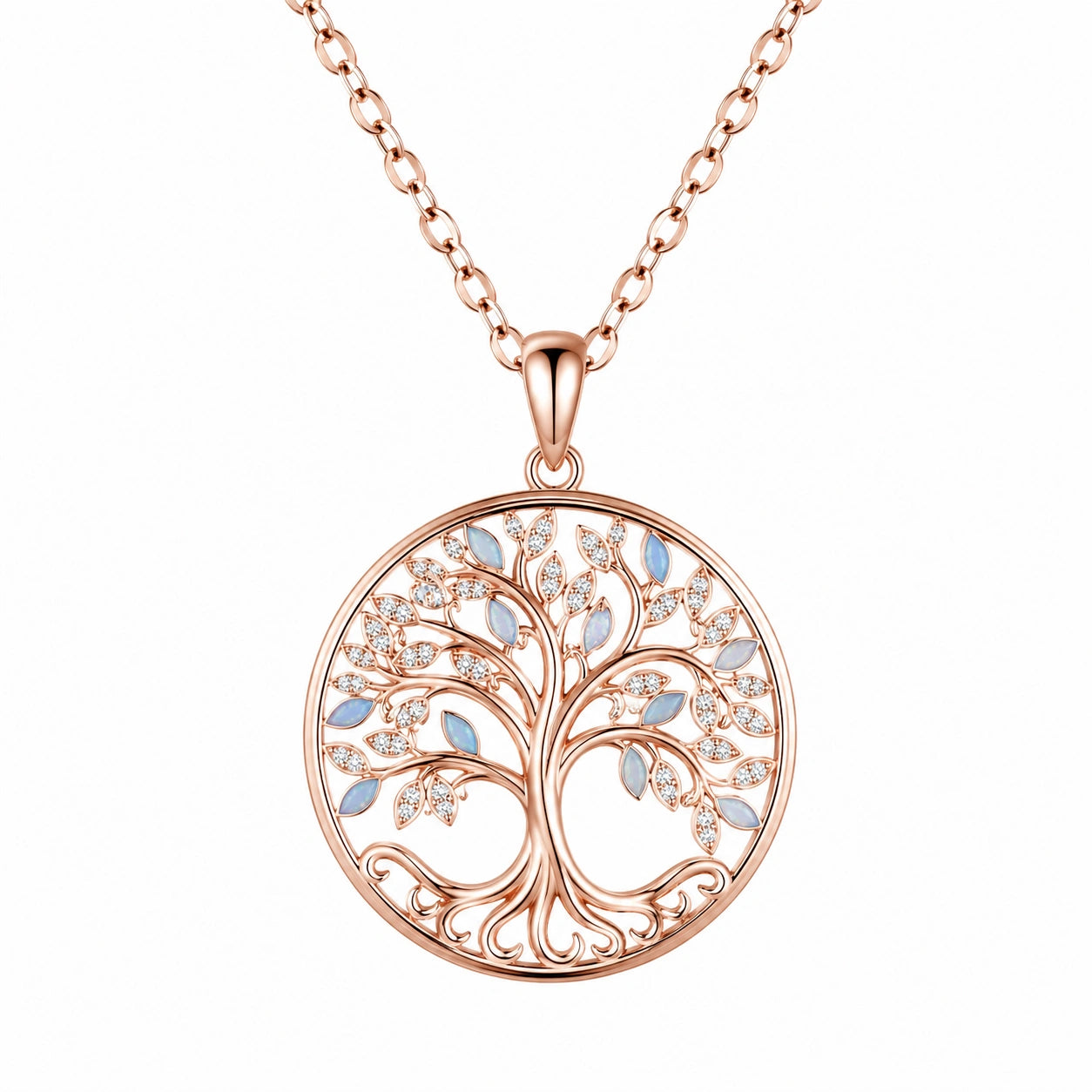 Collana Albero della Vita con Zirconi in Oro Rosa