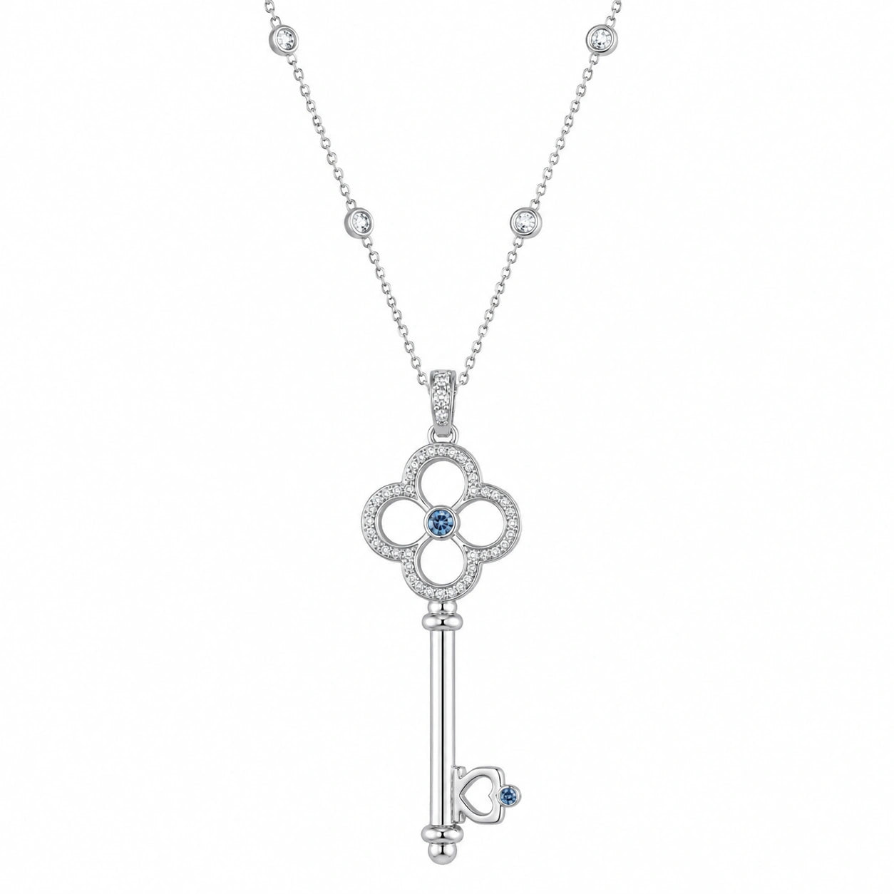 Collana con Ciondolo Chiave Zirconi Argento e Blu