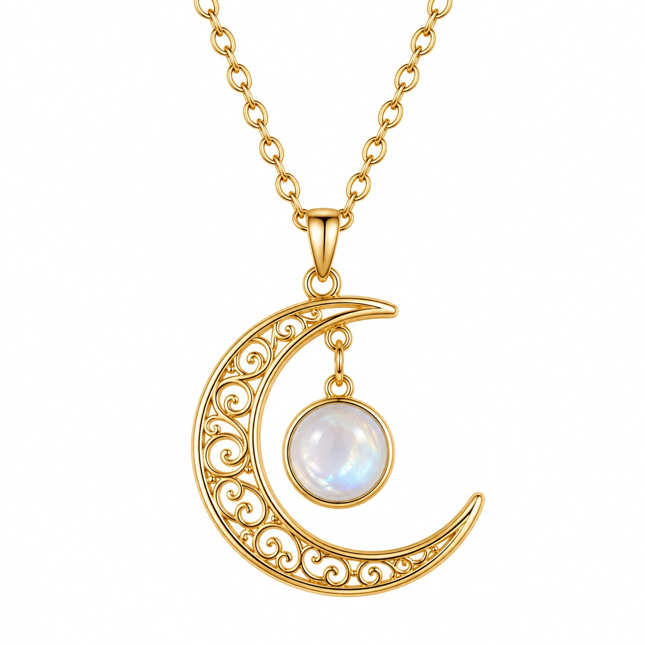 Collana Luna Crescente in Oro con Pietra Bianca