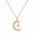Collana con Ciondolo Luna e Stella in Oro Giallo