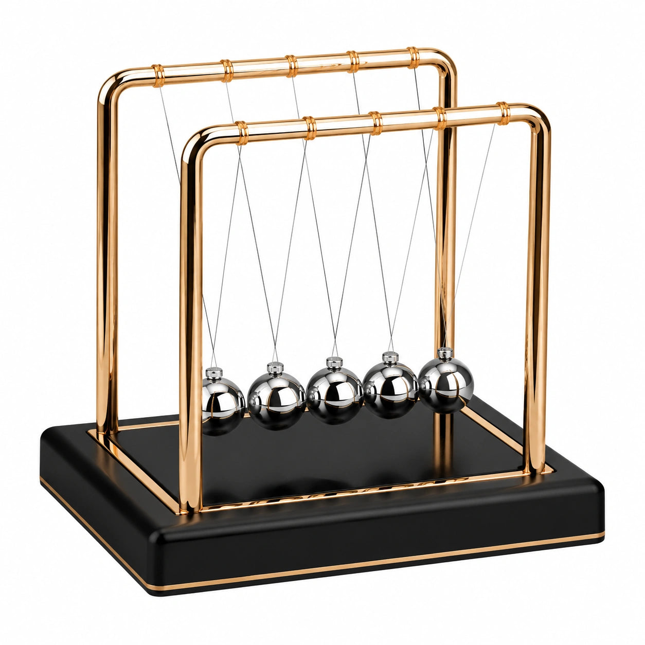 Pendolo di Newton Argento e Nero con Base in Legno