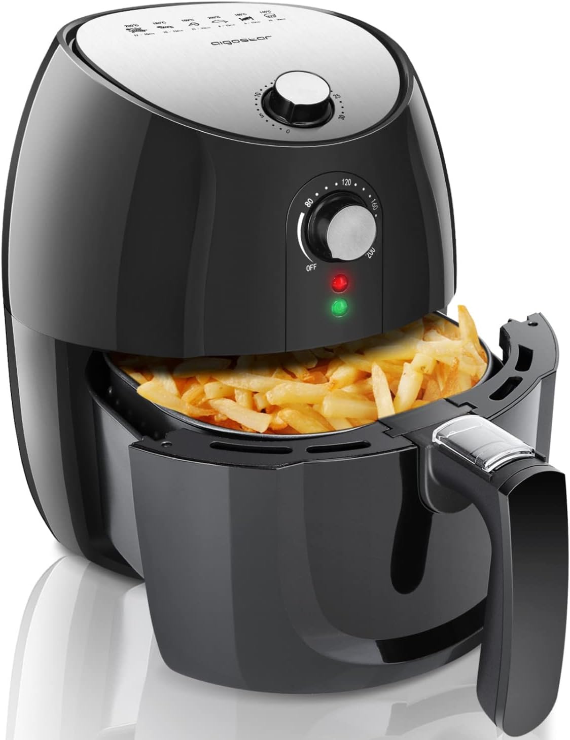 Aigostar, Friggitrice ad aria, 3.2 L, Nero, acciaio inox, timer, Airfryer, spegnimento automatico, protezione dal surriscaldamento