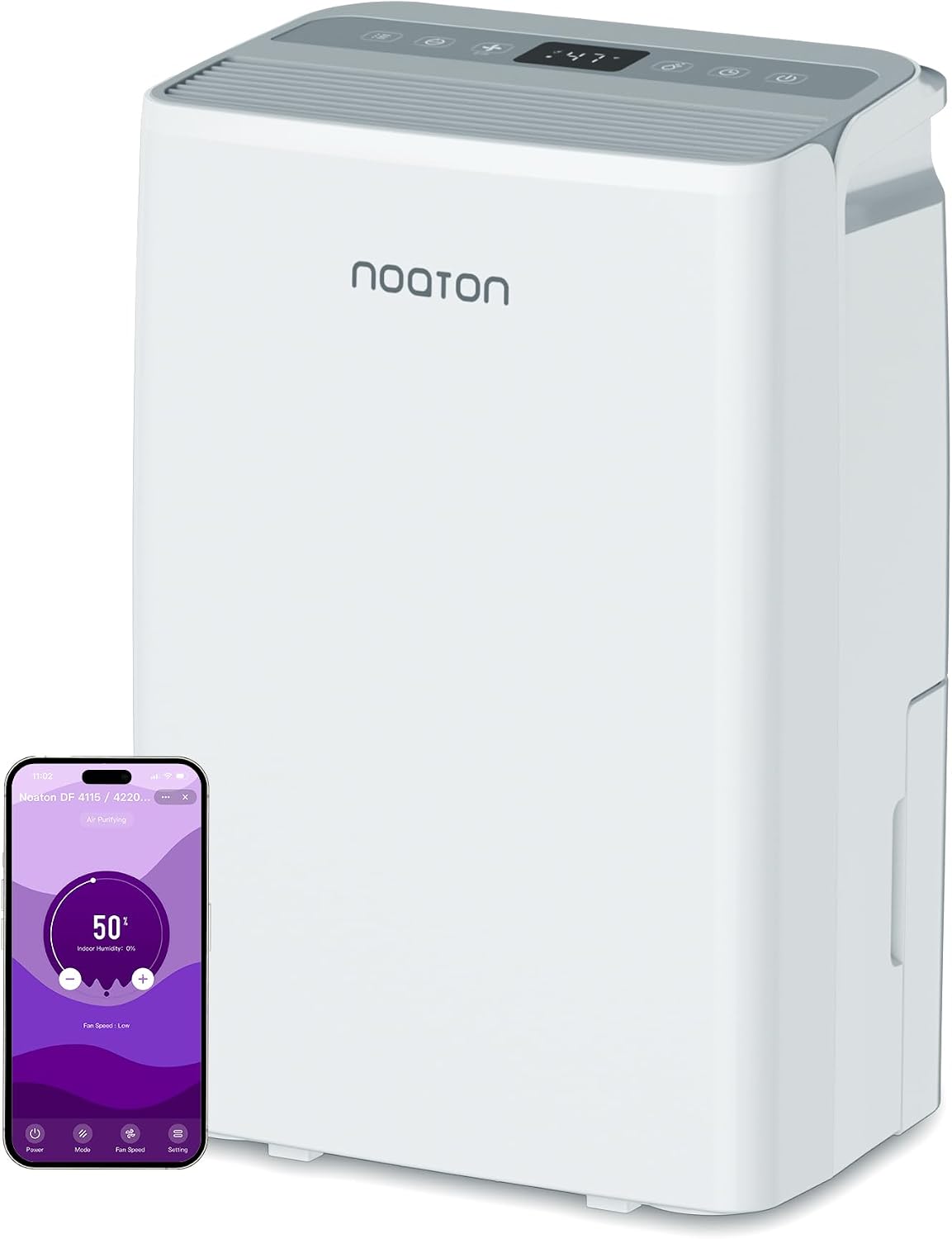 Noaton, Deumidificatore, 20 L, 299 × 210 × 468 mm, 35°C, Bianco, Wi-Fi, timer, filtro HEPA, 2 in 1