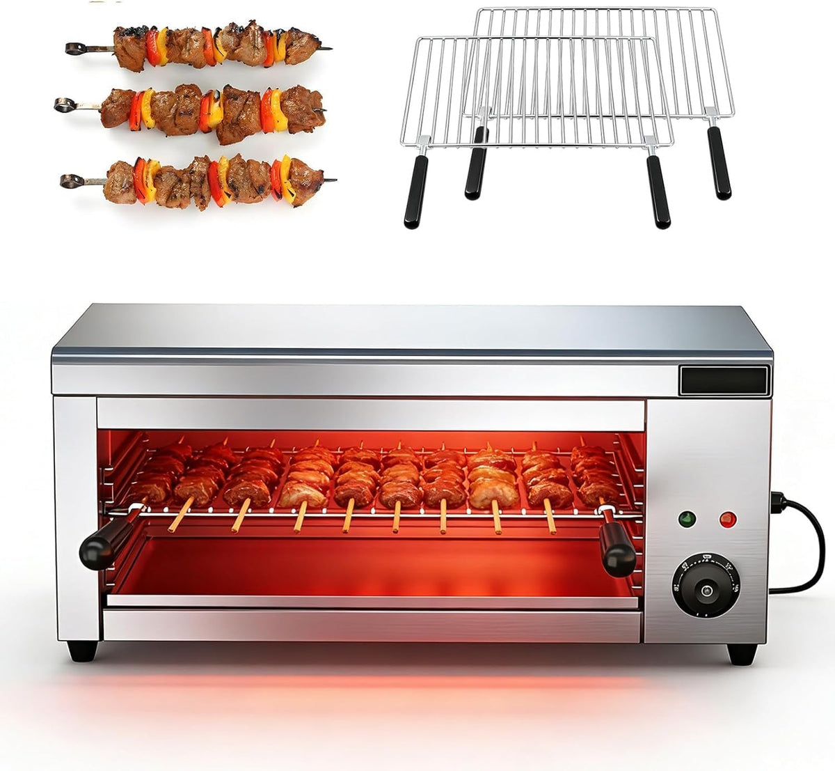 YXYLJOZ, Fornetti elettrici per pizza, 2000 W, 4524,5 cm, Argento, acciaio inox, altezza regolabile
