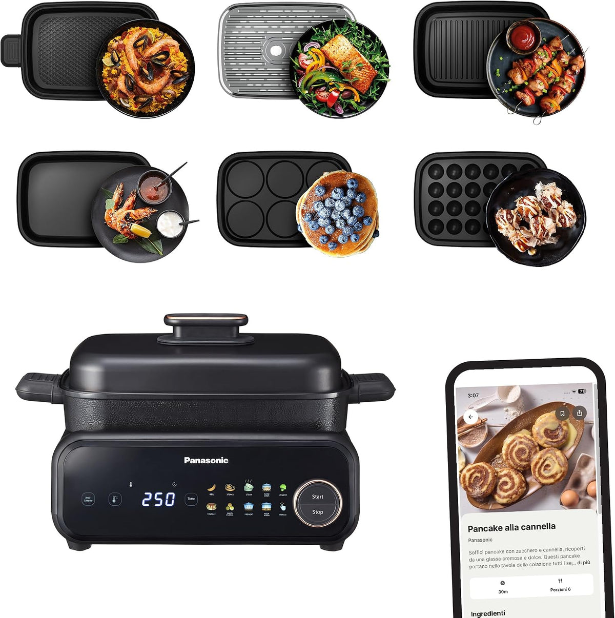 Panasonic, Lavastoviglie, NF-GM600, 1400 W, 40–250°C, 2,5 m, Bianco, timer, funzione grill