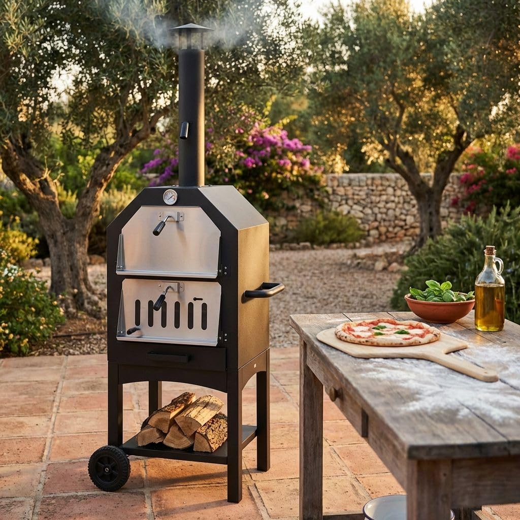 milani home, Forno per pizza, 59 x 46 x 159 cm, Nero/Grigio