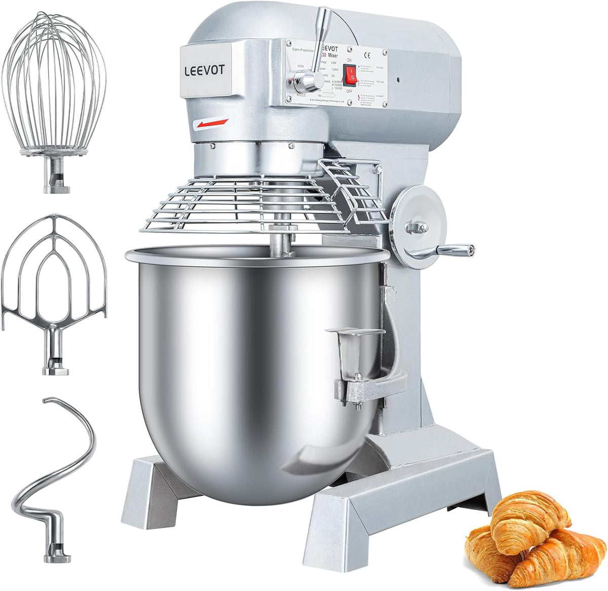 Impastatrice planetaria, LEEVOT, 30 L, 1250 W, 34×34 cm, Argento, acciaio inox