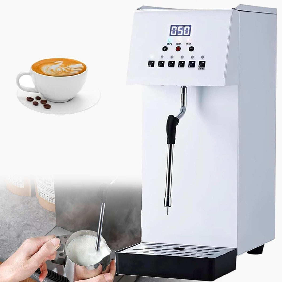 Frullini montalatte automatici, 6 litri, 18,5 x 34 x 47 cm, 2500 W, Nero, acciaio inox, illuminazione LED