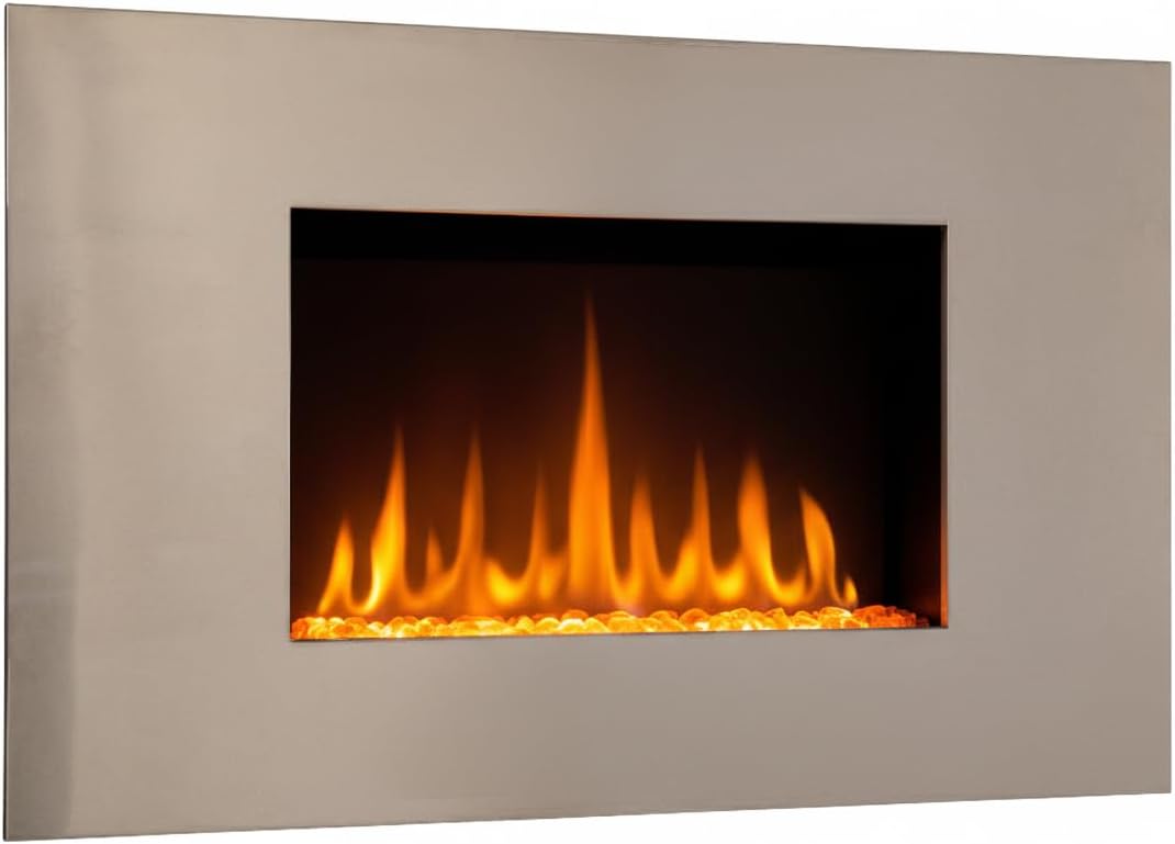 Chemin'Arte, Camino elettrico, 90x16x52 cm, 10 W, Argento, acciaio inox, illuminazione LED, telecomando