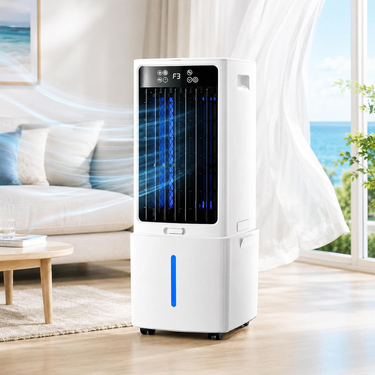 JianboBoxve, Raffrescatore evaporativo, 10 L, 75 W, Bianco, telecomando, timer