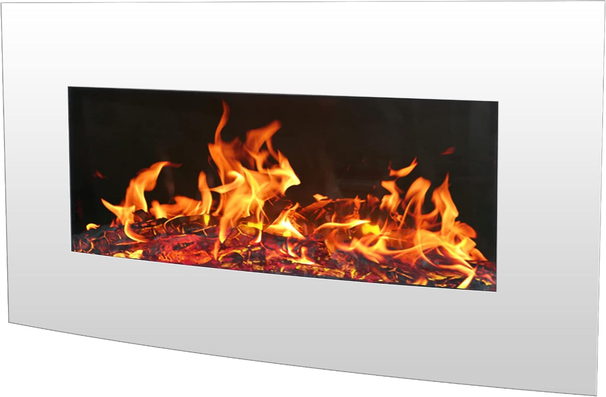Breakling, Camino elettrico, 90x15x50 cm, Bianco, illuminazione LED, telecomando, timer