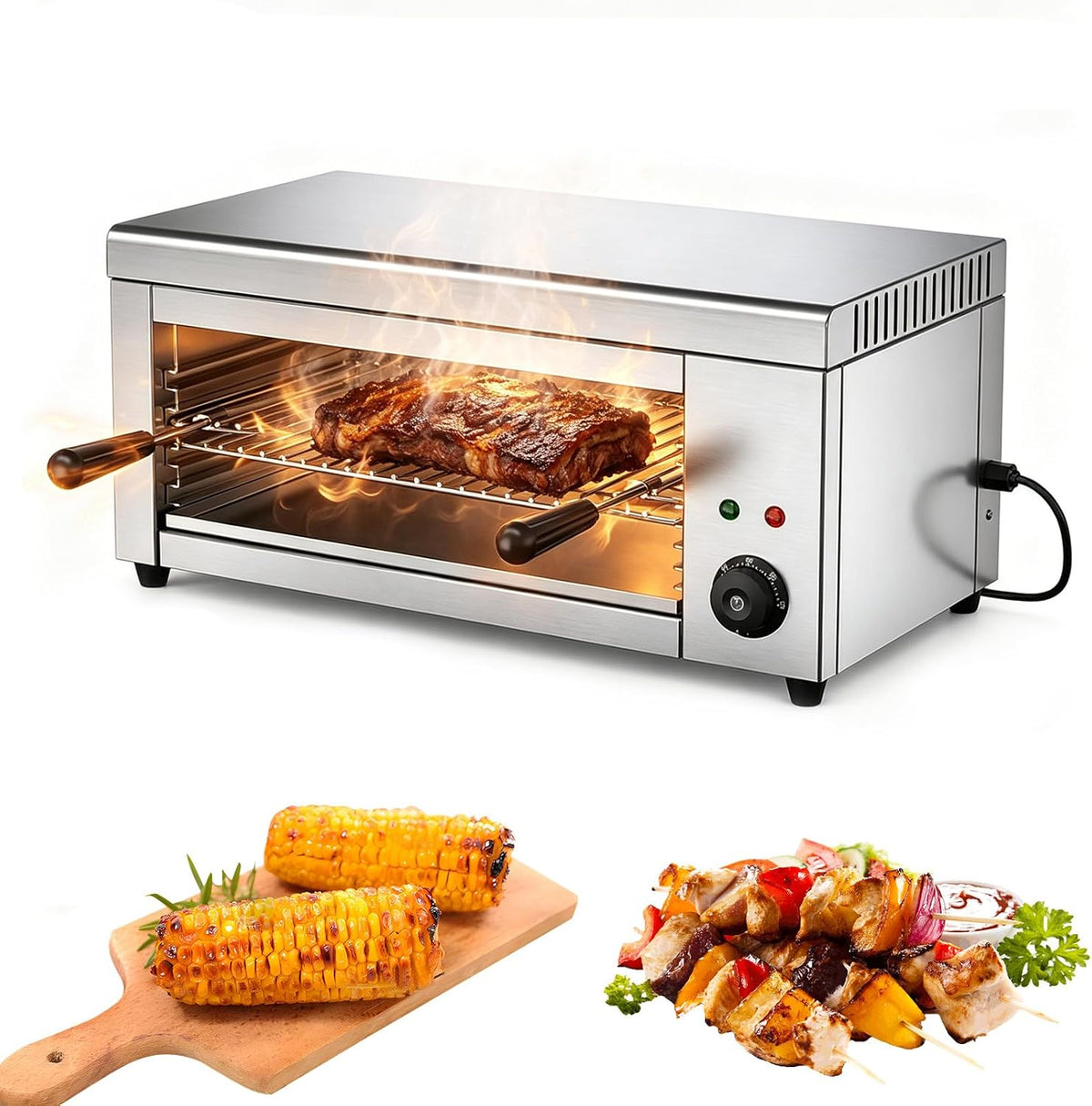 RUODATONLY, Bistecchiere, 2000 W, 460 x 160 x 260 mm, 300 °C, Nero, acciaio inox