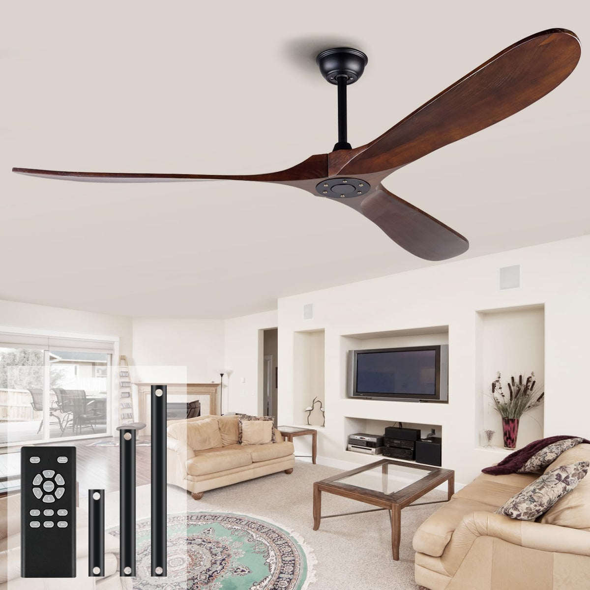 EOPETY, Ventilatori da soffitto, 182,9 cm, Bianco, telecomando, timer