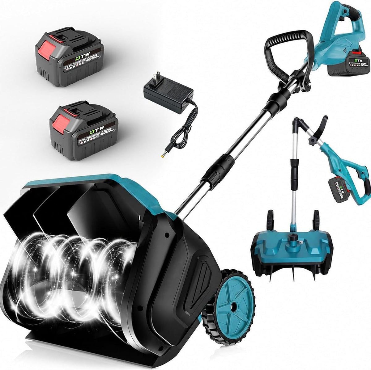 Pale da neve, Naturalpowev, 1000 W, 40 cm, 16 pollici, Nero, struttura pieghevole, funzionamento senza fili