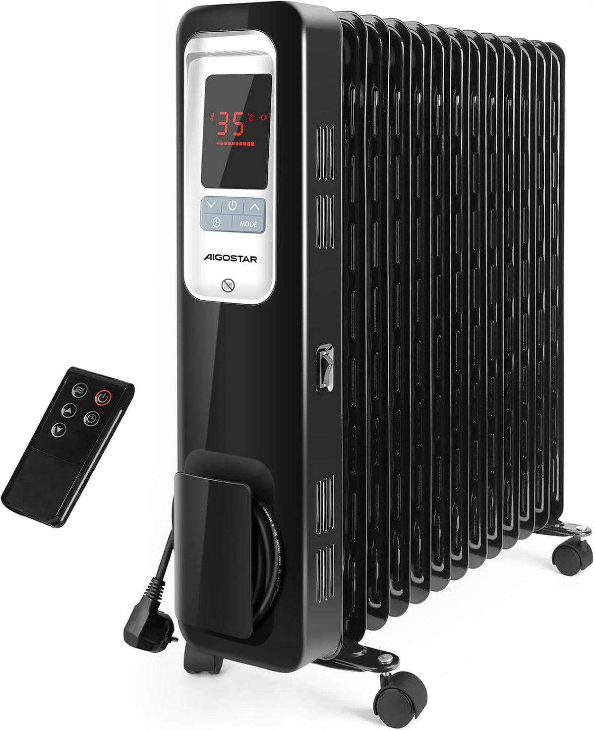 Aigostar, Radiatori, 33JHH, 2500 W, 35°C, Nero, illuminazione LED, telecomando
