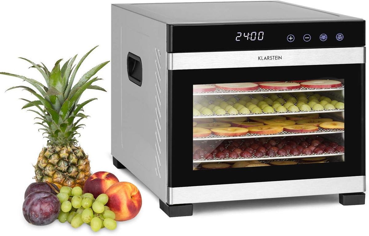 KLARSTEIN, Essiccatori per alimenti, 35-75 °C, 34 x 31 x 45 cm, 240 V, Argento, acciaio inox, timer, protezione dal surriscaldamento