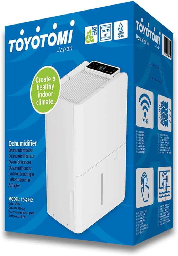 Deumidificatore, TD-C2412, Toyotomi, 12 L, 38 dB, 28 m, Bianco, Wi-Fi, timer
