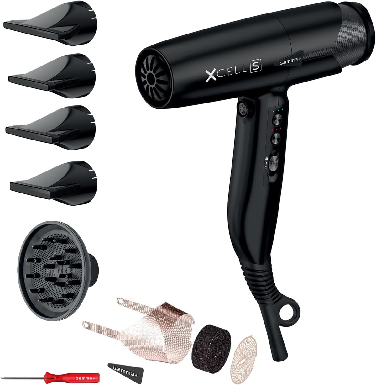Asciugacapelli, GAMMA+, 1600 W, Nero, illuminazione LED, autopulizia