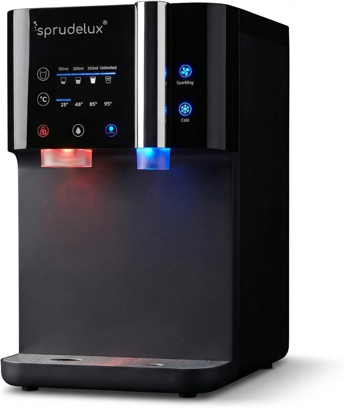 SPRUDELUX, Erogatori d'acqua calda, CO2, 60 L, 6 °C, 240 V, Nero, illuminazione LED