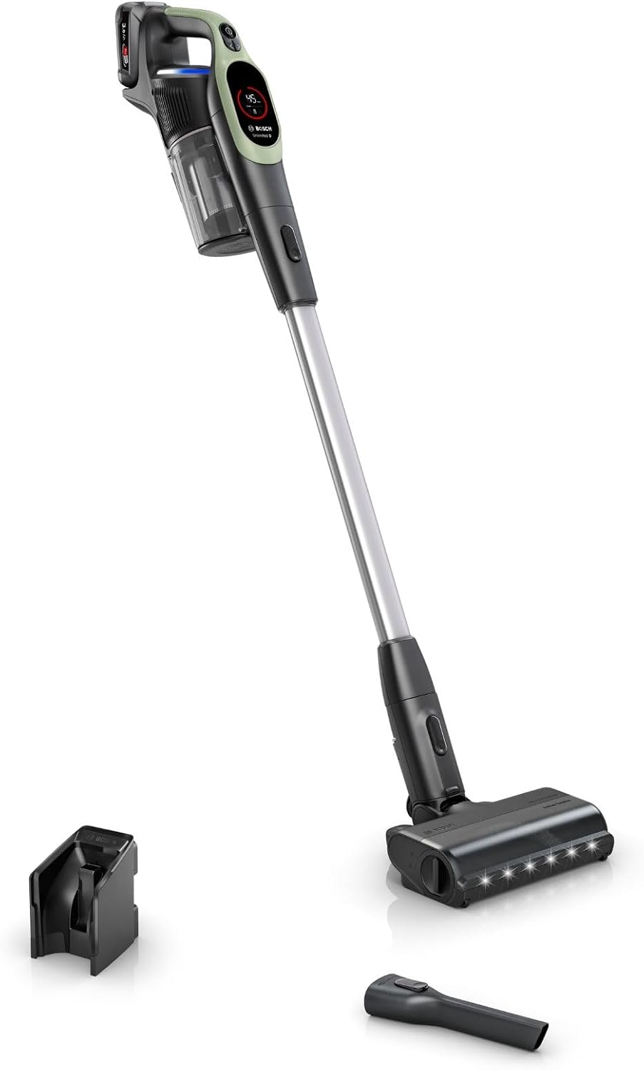 Bosch, Aspirapolvere verticale, BBS921TBA, 60 cm, 160 m, Verde, vano contenitore, illuminazione LED, funzionamento senza fili