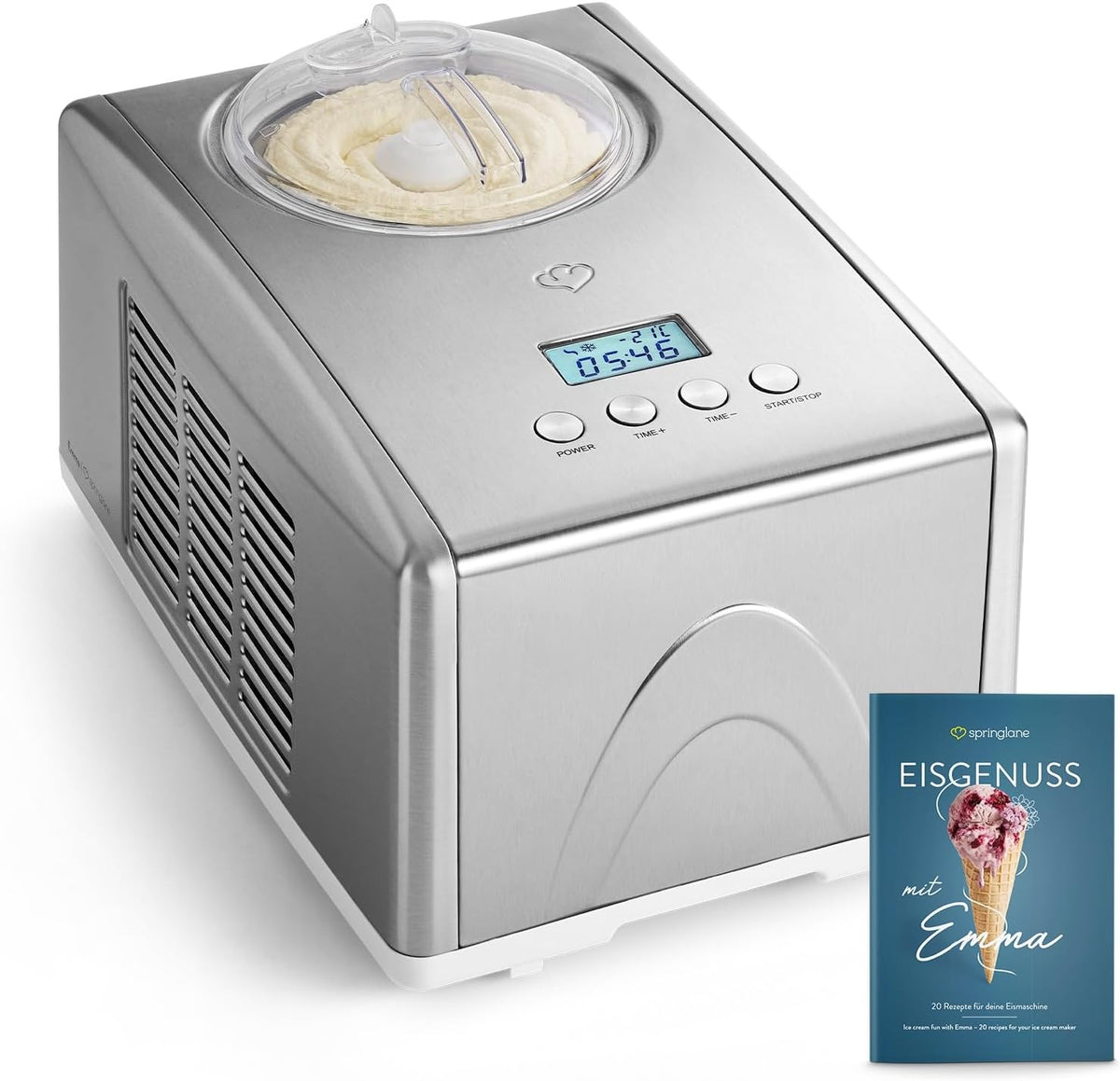 Springlane Kitchen, Gelatiera, 1,5 L, 150 W, Argento, acciaio inox, vano contenitore