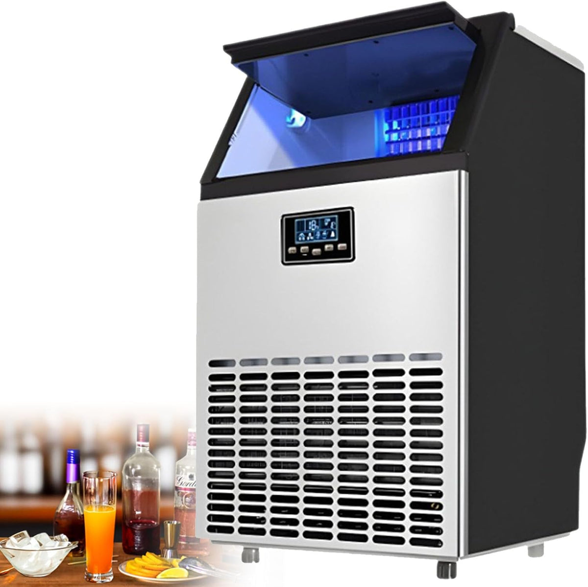 Macchina per cubetti di ghiaccio, Oiyekntd, 68/80 kg, 200 W, 798 mm, Grigio, acciaio inox
