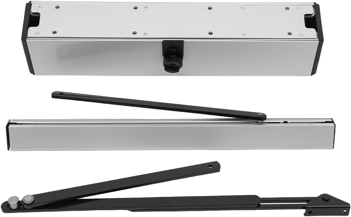 OUKANING, Chiudiporta, 150 kg, 47,5 x 8,1 x 9,8 cm, 20 °C, Nero, alluminio, telecomando, funzionamento senza fili