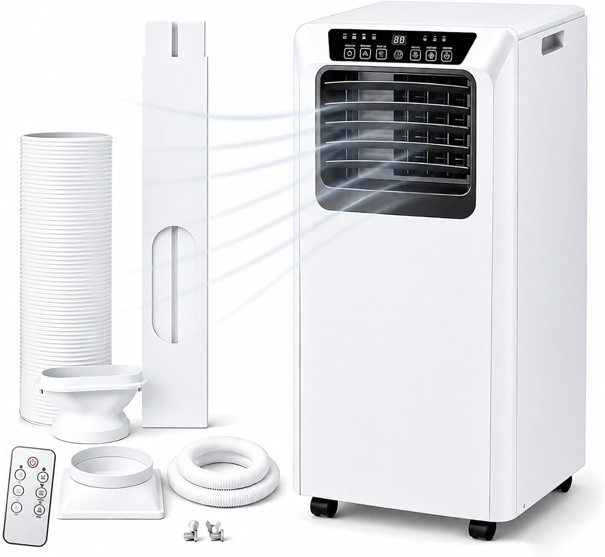 Condizionatore portatile, Dfdieratve, 9000 BTU, 32,5 m, 40,7 L, Bianco, illuminazione LED, telecomando, timer