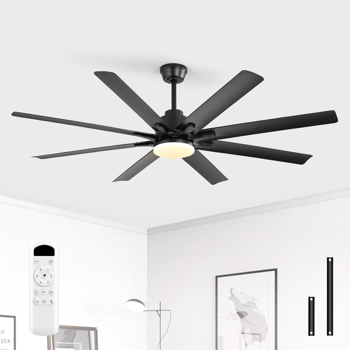 Sofucor, Ventilatori da soffitto con lampada, 132 cm, Bianco, telecomando