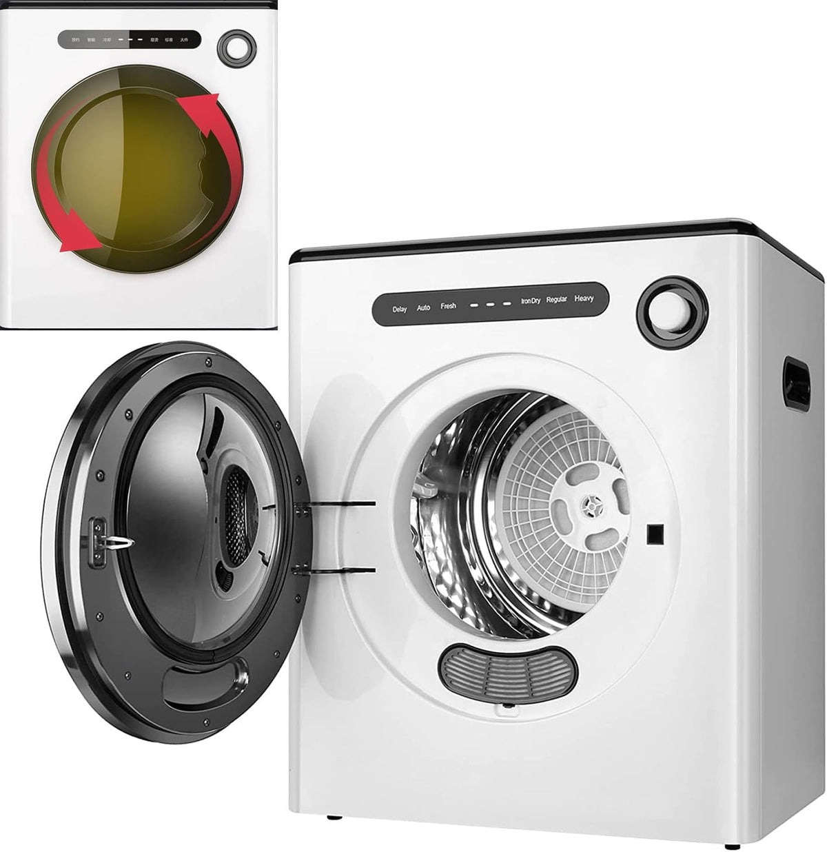 CHHMAELOVE, Asciugatrice, 4 kg, 1700 W, 220 V, Argento/Bianco, acciaio inox