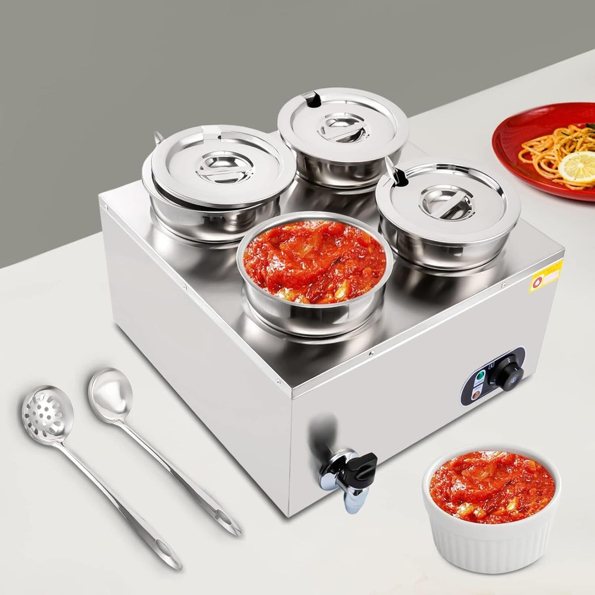 SGKOMN, Vassoi scaldavivande, 16,8 Litri, 300 W, 19 cm, Argento, acciaio inox