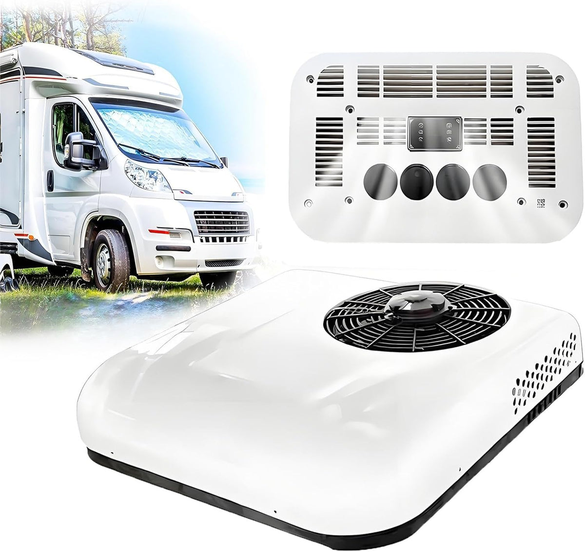 Condizionatore, ZengHeBloom, 12 v, 2200 W, 68×68×14,5 cm, Bianco, telecomando
