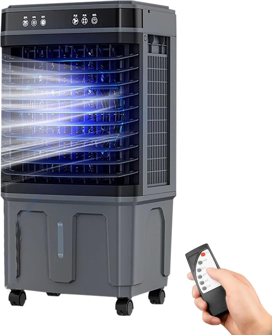 Gtzly, Raffrescatore evaporativo, 20/30/40L, 40 L, 80 x 43 x 32 cm, 5500 m³/h, Nero, telecomando, timer