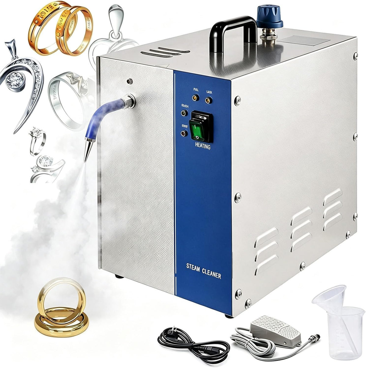 COAKUE, Pulitore a vapore, 2 L, 1300 W, 110 V, Argento/Oro, acciaio inox