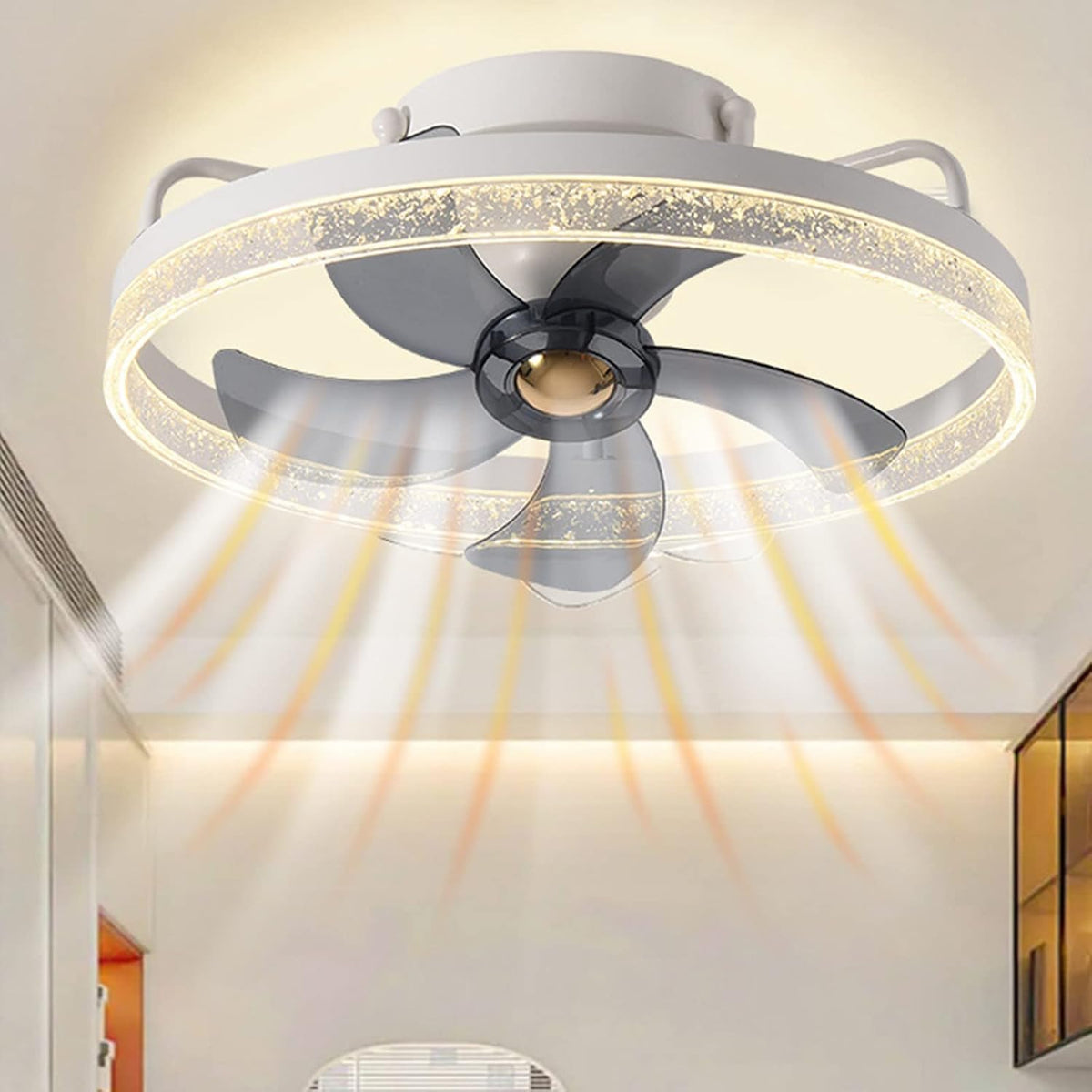 OURECO, Ventilatori da soffitto con lampada, 20 pollici, 35 W, 240 V, Bianco, illuminazione LED, telecomando, timer