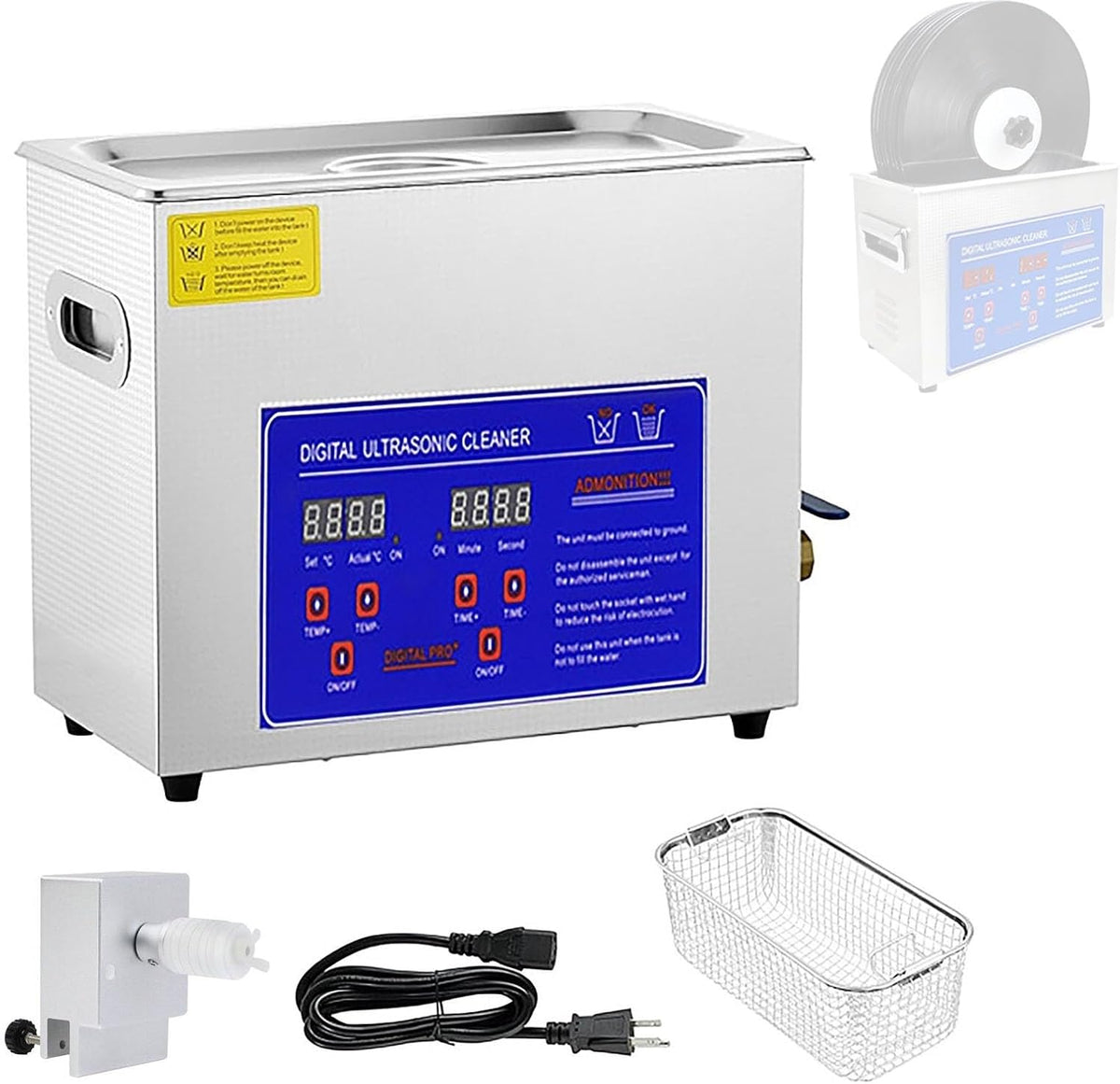 Kit di pulizia, 6,5 l, 300 W, 80°C, Nero, acciaio inox