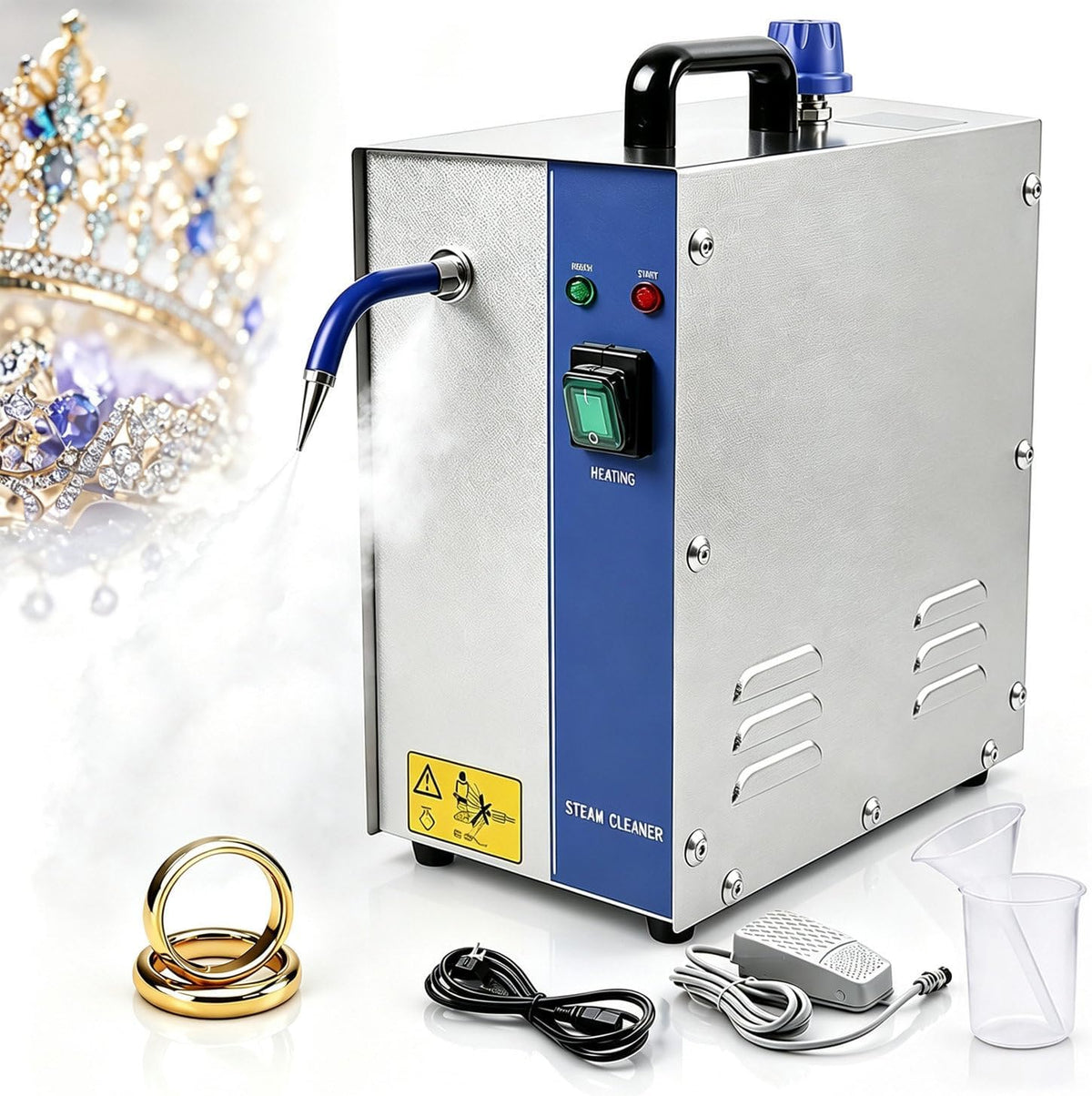 COAKUE, Pulitore a vapore, 4 Litri, 135°C, 110 V, Oro/Argento, acciaio inox